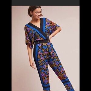 ett:twa (anthro) floral scarf print jumpsuit, shrt slv- size 0 - missing detail‌